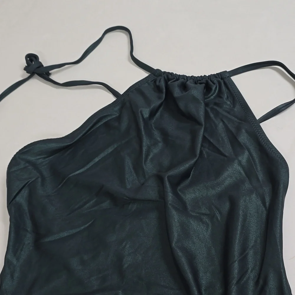 Solid And Stripped Dark Green One-Piece Swimsuit